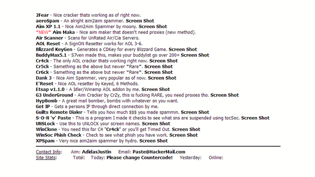 This was a screenshot of the progs section on my site paste.rhn.ac. I believe half of these were binded with a PWS.