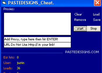 This was one of the topsite cheaters that I created for my old site PasteDesigns.com. This used a list of proxies and would cheat your topsite URL.